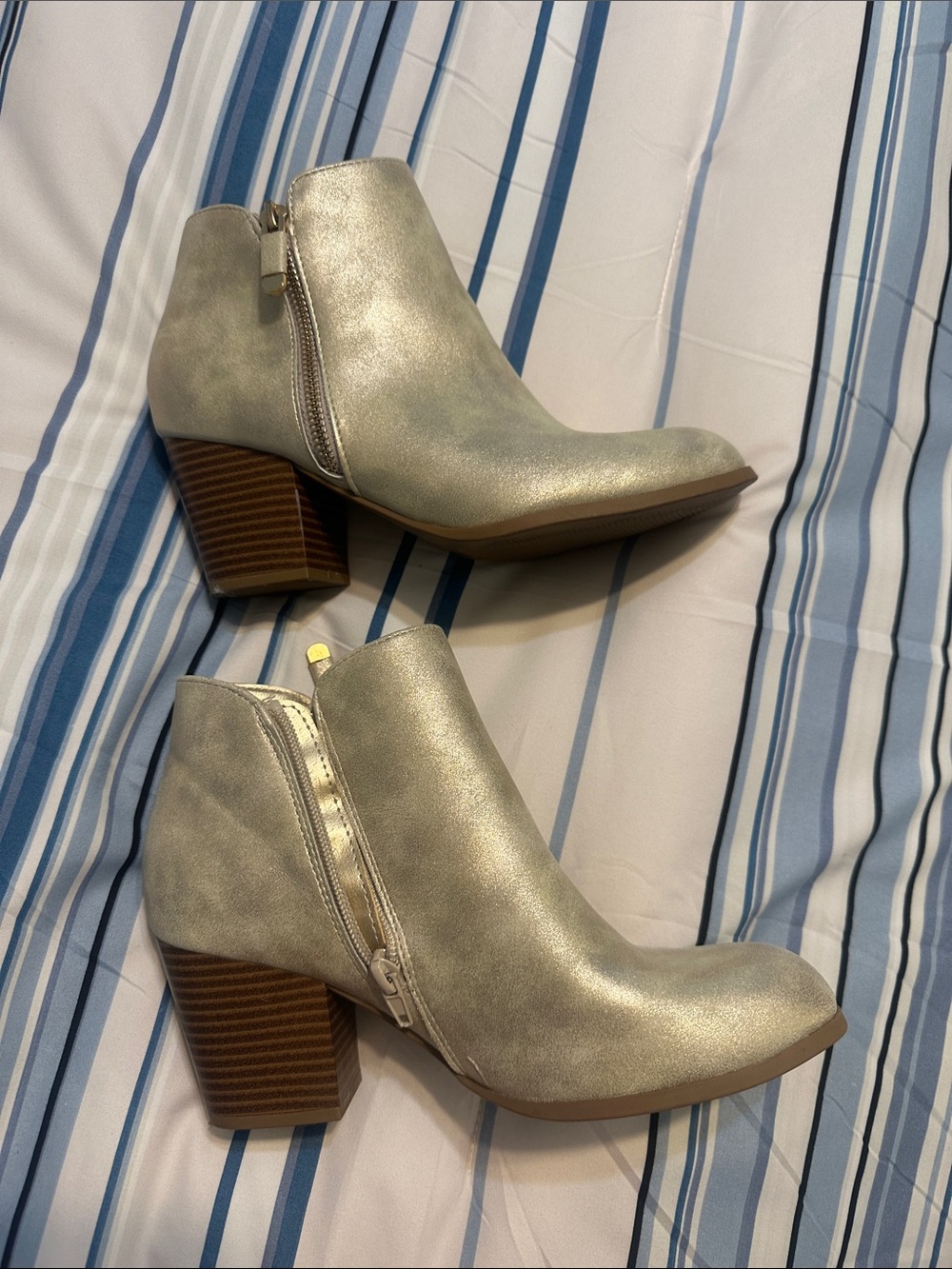 Style & Co. Cream Leather Ankle Bootie with Stacked Heel